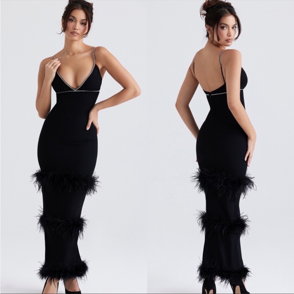 House of CB Maricel black crystallized maxi dress size XS